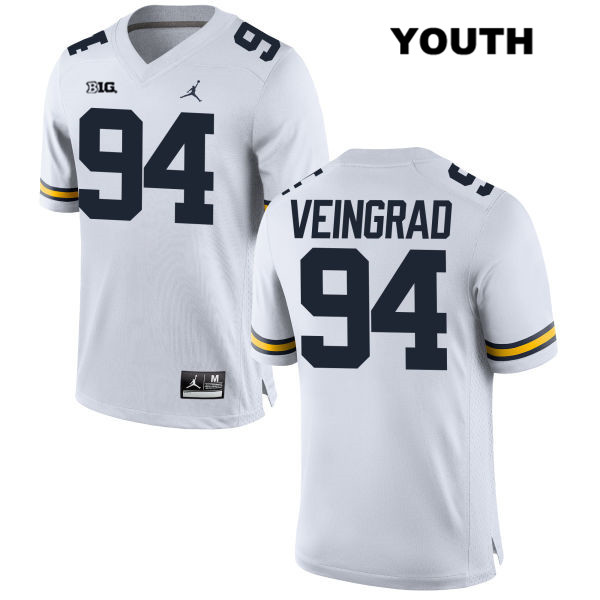 Youth NCAA Michigan Wolverines Ryan Veingrad #94 White Jordan Brand Authentic Stitched Football College Jersey FU25Y08ZG
